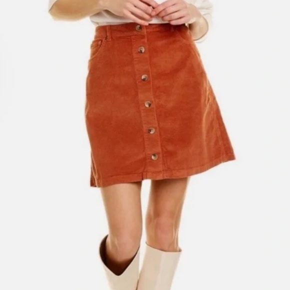 Faherty Ellington Button Front Corduroy Mini Skirt in Gingerbread Size Medium - Picture 1 of 8